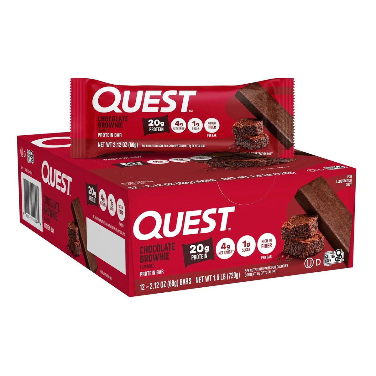 Quest Nutrition QuestBar Barra de Proteína Caja con 12 Piezas - Chocolate Brownie
