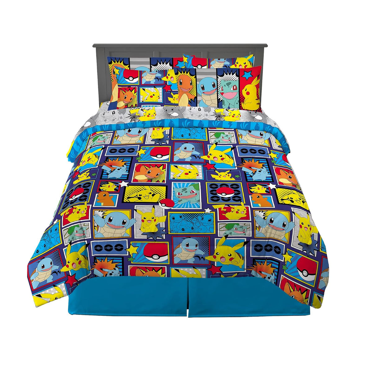 Franco - Juego de Ropa de Cama Supersuave para niños, edredón y sábanas con Funda de Almohada, 7 Piezas, tamaño matrimonial, Pokémon