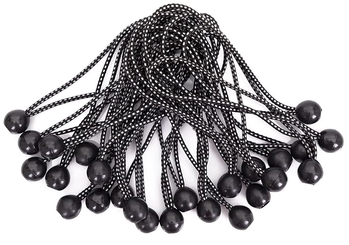 Kotap BB-9B Ball Bungee, 9-Inch, Black, 25-Piece