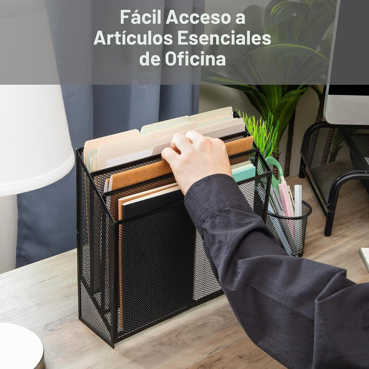 Mind Reader Vertical File Storage, Desktop Organizer, Workspace, Office, Metal Mesh, 12.5"L x 3.75"W x 11.5"H, Black