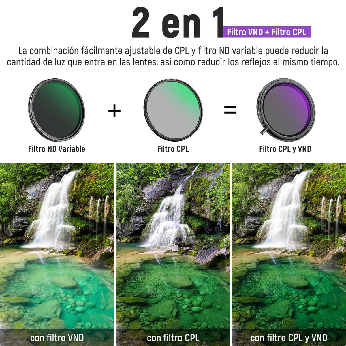 NEEWER 67mm True Colors Filtro ND Variable ND2-ND32 y CPL, 2 en 1 Ajustable Filtro Polarizador Circular y de Densidad Neutra, Marco de Aluminio/Vidrio Óptico HD con Revestimiento Múltiple Accesorios