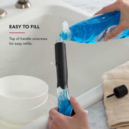 KitchenAid - Cepillo para Polvo dispensador de jabón con Mango fácil de llenar, cerdas de Nailon para una Limpieza Resistente, Mango cómodo para Agarre Antideslizante, Color Negro