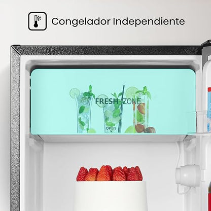Hisense RR33D6AGX1- Frigobar,3.3 pies cúbicos,Gris | Estantes Para Botellas de 2 Litros, Termostato Ajustable, Congelador Independiente, 48x45x84cm(AnchoxLargoxAlto)