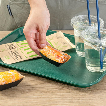 Restaurantware Disposable Paper Food Tray, Black with Kraft Brown Interior, 2"
