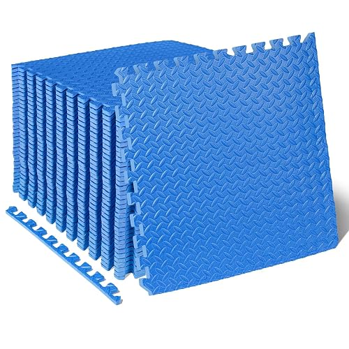ProsourceFit Exercise Puzzle Mat 1/2-inch, EVA Interlocking Foam Floor Tiles for Home Gym, Workout Equipment, Kids Play Areas, Blue, 144 SQ FT - 36 Tiles