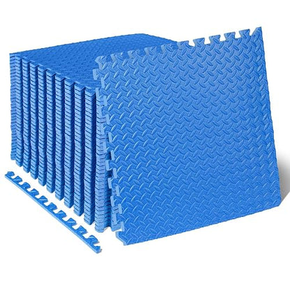 ProsourceFit Exercise Puzzle Mat 1/2-inch, EVA Interlocking Foam Floor Tiles for Home Gym, Workout Equipment, Kids Play Areas, Blue, 144 SQ FT - 36 Tiles