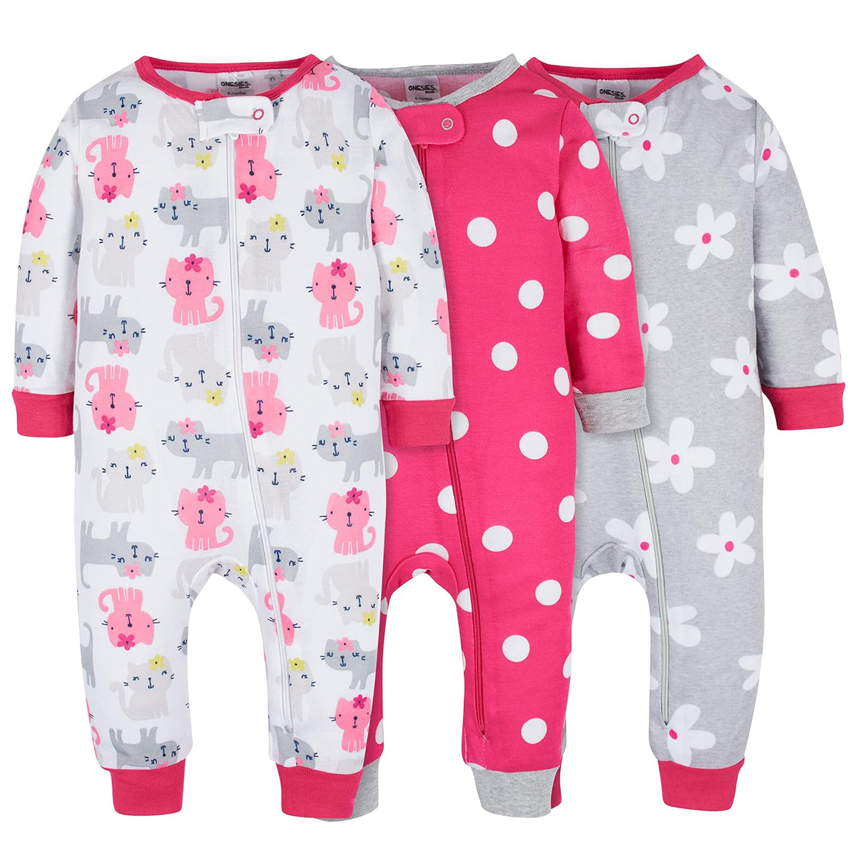 Onesies Brand Paquete de 3 Pijamas de una Pieza de Algodón para Bebé - 18 Meses - Puntos y gatitos