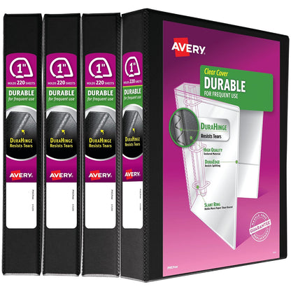 Avery Durable View 05737 - Carpeta de 3 anillas, anillos inclinados de 1 pulgada, 4 carpetas negras