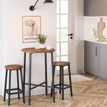 VASAGLE Taburete de Bar, Juego de 2, con Estructura de Metal | Sillas de Cocina con Reposapiés, Fácil Montaje, para Salón, Comedor, Marrón Rústico y Negro, Colección BARNET MLBC32X