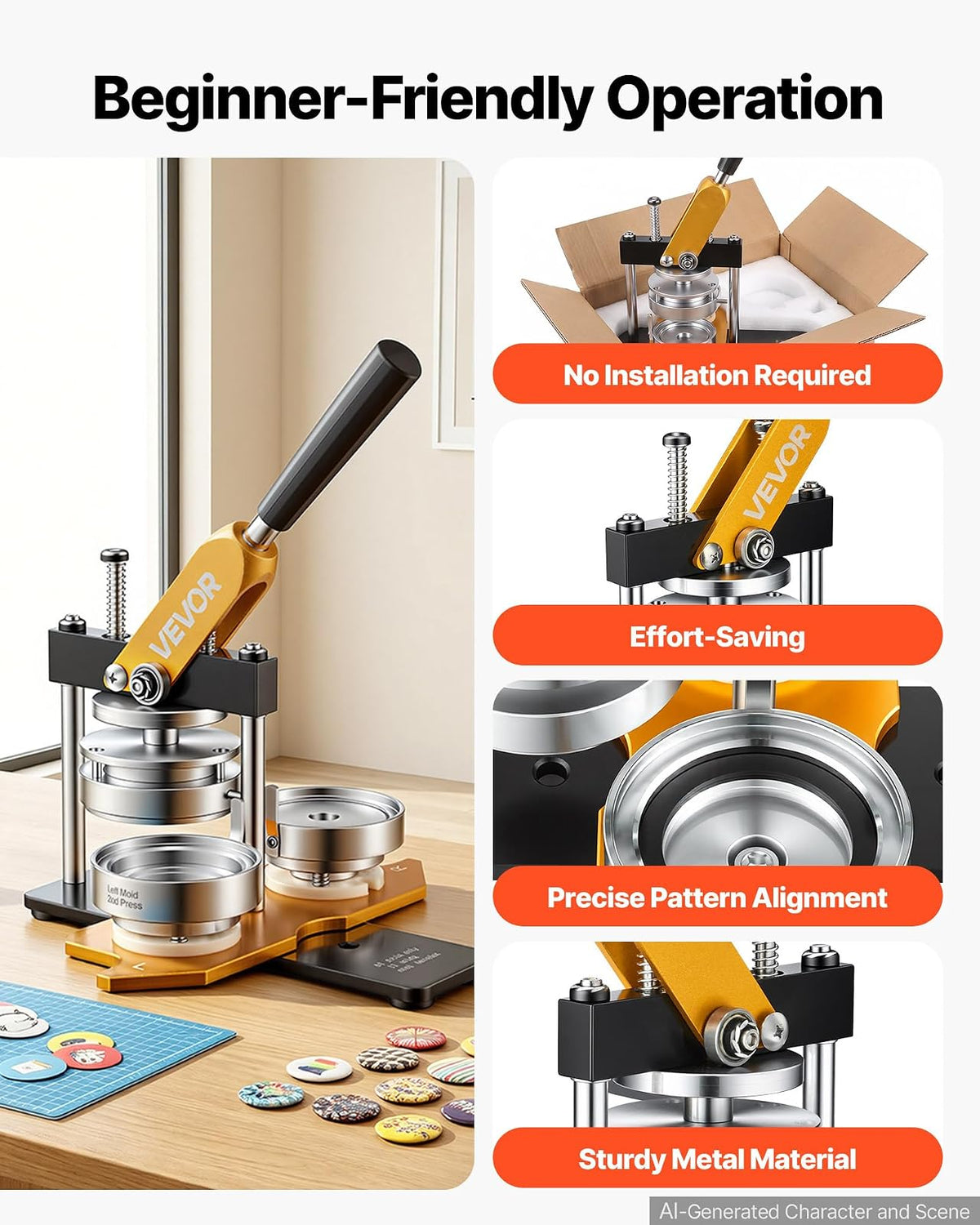 VEVOR Máquina para hacer botones, kit de prensa perforadora de insignias 75 mm, fabricante de alfileres, suministros para hacer botones con 500 piezas de botones, cortador de círculos y libro mágico