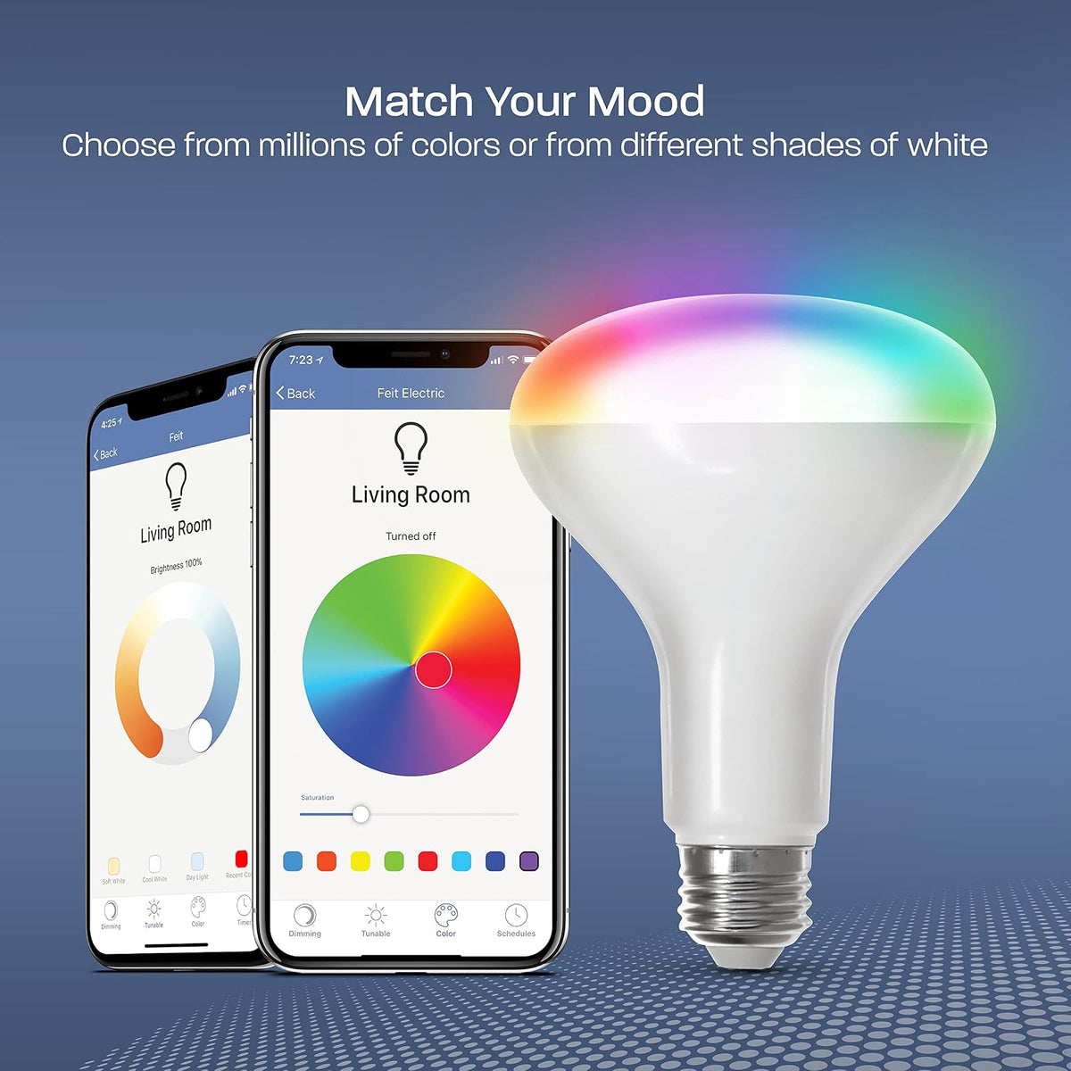 Feit Electric BR30 - Bombillas LED inteligentes, equivalente a 65 W, regulables, cambio de color, blanco sintonizable, 650 lúmenes, Wi-Fi de 2.4 GHz, iluminación de pista habilitada para Alexa/Google