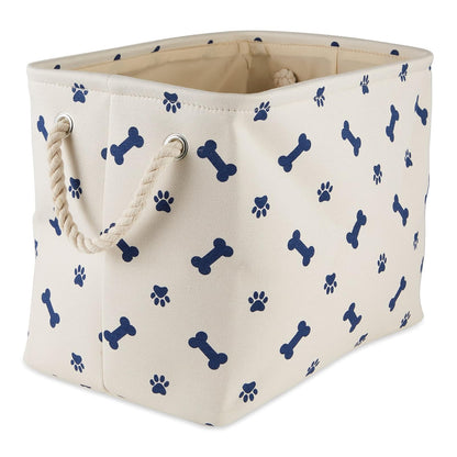 DII Bone Dry Cesta Organizadora para Juguetes y Accesorios de Mascota - Paw Bone Blue - Rectangle Small