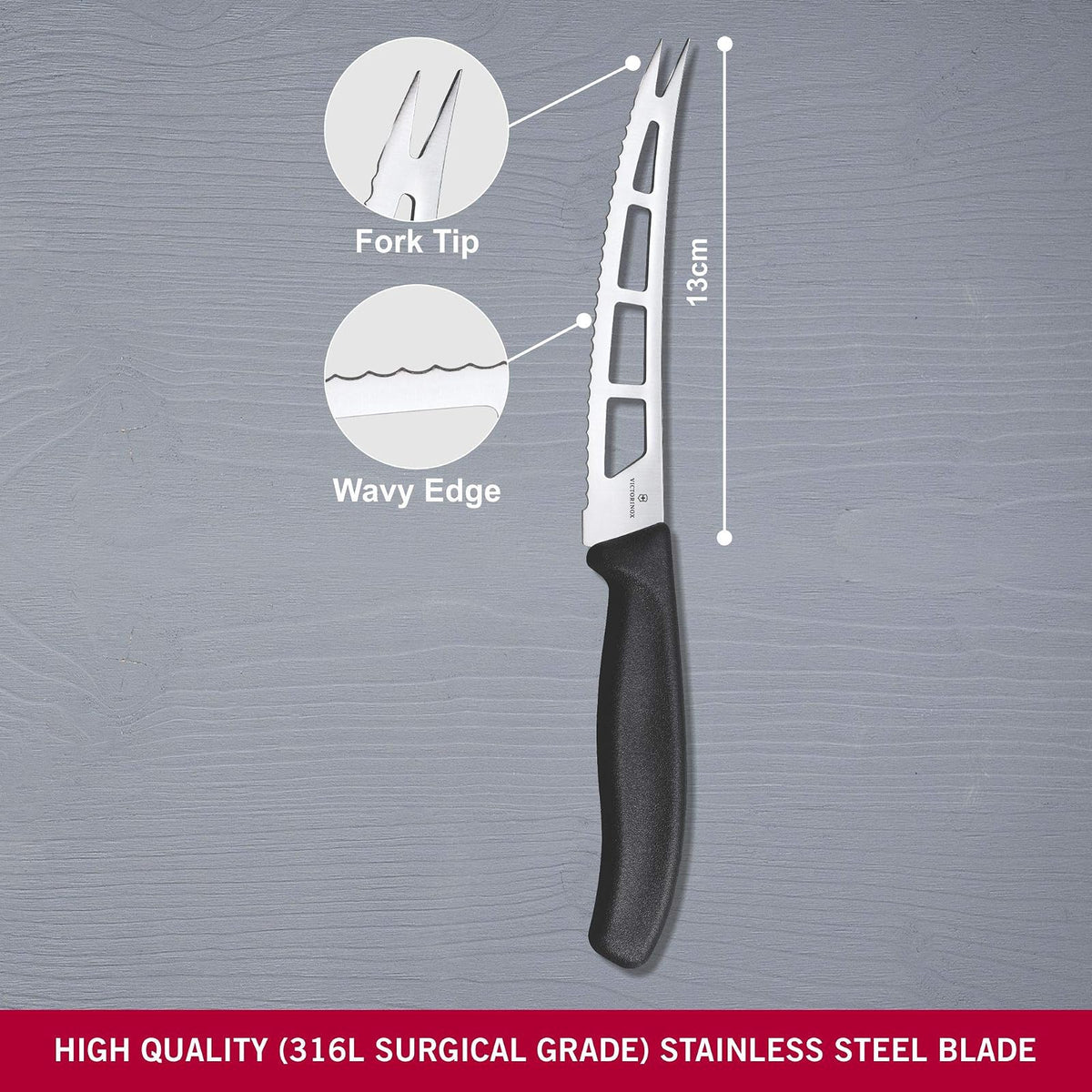 Victorinox 6.7863.13B Cuchillo Para Mantequilla y Queso, 13 cm, Negro
