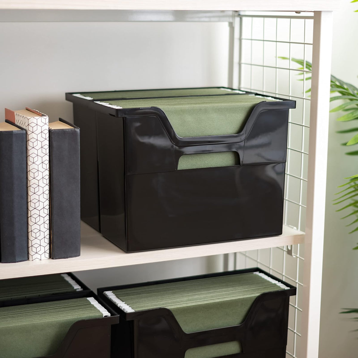 IRIS USA Paquete de 6 Cajas Medianas para Escritorio, Negro | Organiza documentos, correo, revistas y artículos de oficina con almacenamiento portátil para hogar o escuela