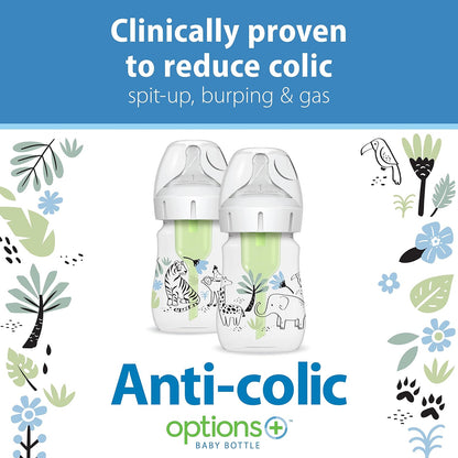 Dr. Brown’s Natural Flow® Anti-Colic Options+™ Wide-Neck Baby Bottle Designer Edition Bottles, Jungle Decos, 5 oz/150 mL, Level 1 Nipple, 2-Pack, 0m+