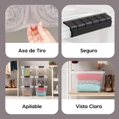 IRIS USA 6 Contenedores de 40 Qt con Tapa, Transparentes | Diseño transparente para ver el contenido fácilmente. Ideal para mudanzas, cobijas, ropa y garaje. Diseño anidable.