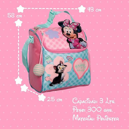 Ruz Lonchera Infantil y Preescolar | Minnie Mouse | 100% Poliéster Capacidad 3 Litros | Bolso Escolar para Niños con Forro de Aluminio y Cierre de Cremallera | Recomendado desde 3 años