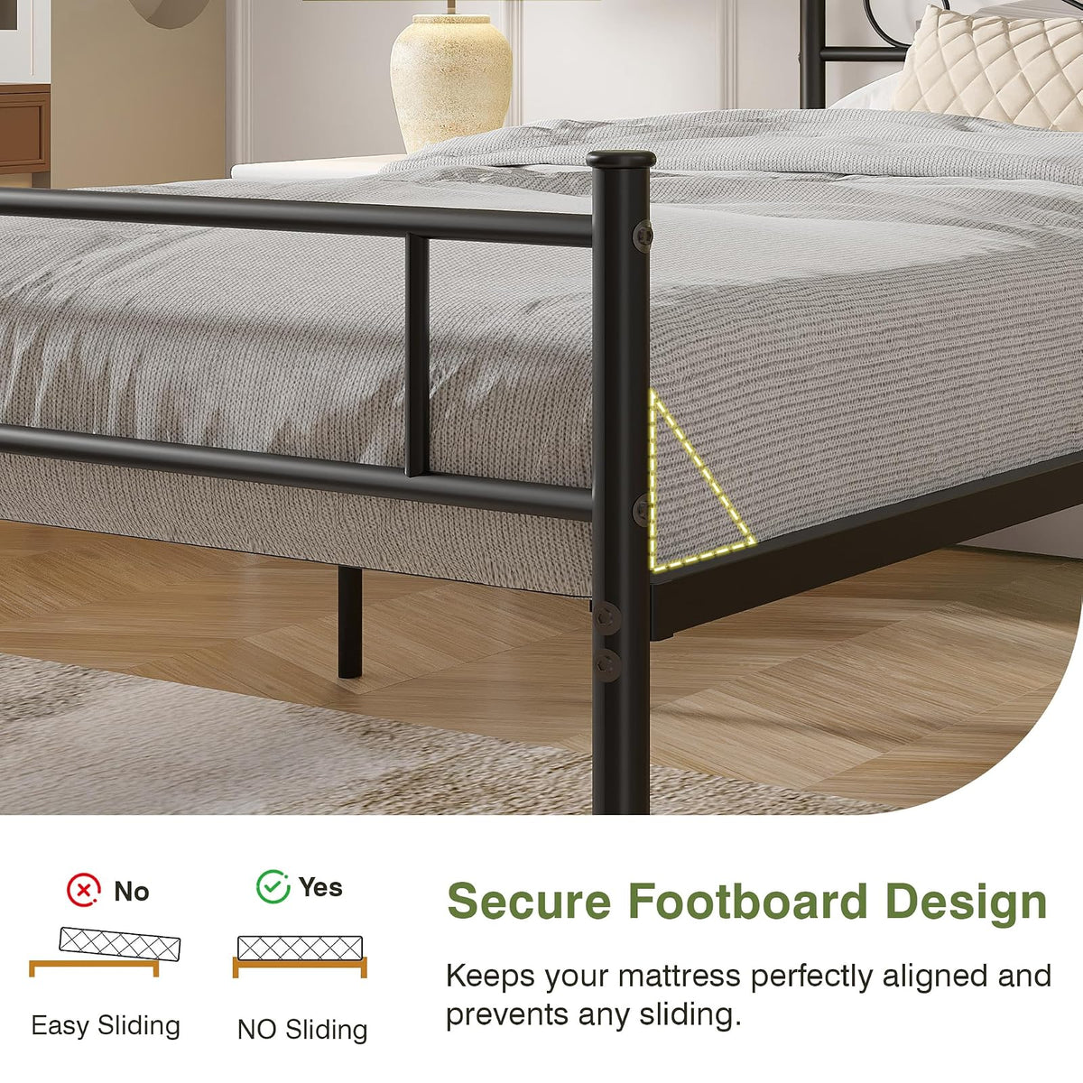 VECELO Base de Cama Individual con Plataforma de Metal, Cabecera y Estribo, Base de colchón de láminas de Acero, Color Negro