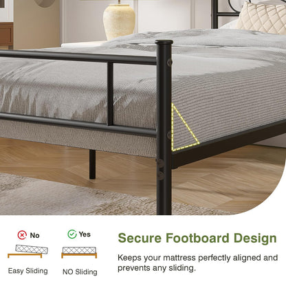 VECELO Base de Cama Individual con Plataforma de Metal, Cabecera y Estribo, Base de colchón de láminas de Acero, Color Negro