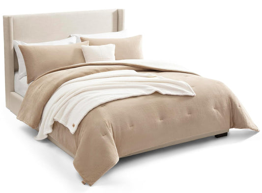 UGG Brody 32540 King-California King - Juego de edredón de 5 Piezas y Dos Fundas de Almohada Decorativa de 18 x 18 Pulgadas y Manta de 50 x 60 Pulgadas, tamaño King, Abedul