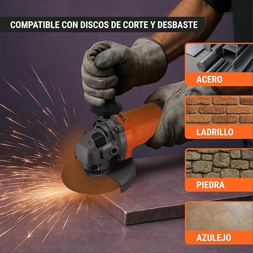 Truper COMBOE-4-1/2A12, Esmeriladora 4-1/2" 750 W, 10 discos y flexómetro