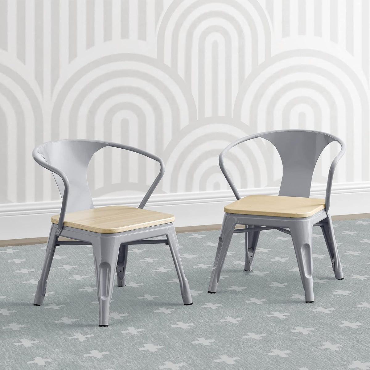 Delta Children Set de 2 Sillas Bistro - Color: Metal Gris/Abedul Natural