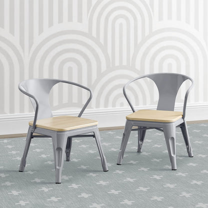 Delta Children Set de 2 Sillas Bistro - Color: Metal Gris/Abedul Natural