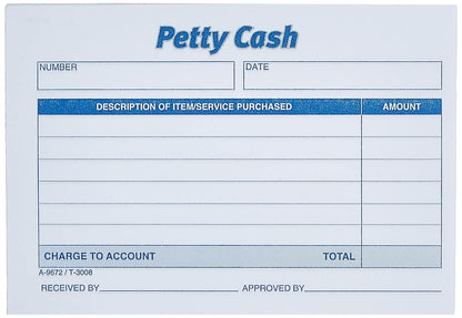 Adams Petty Cash Almohadilla Sin Carbono 9672ABF | 1 Parte, 5 x 3.5 In, 50 Copias Por Bloque, Recibos De Alquiler, Paquete De 12