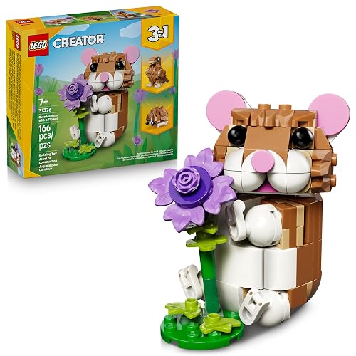 LEGO Creator “3 en 1” Lindo Hámster con Flor – Juguete con 3 Formas de Construirlo: Hámster, Erizo o Águila – Figuras de Animales para Niñas y Niños de 7 Años o Más – 31376