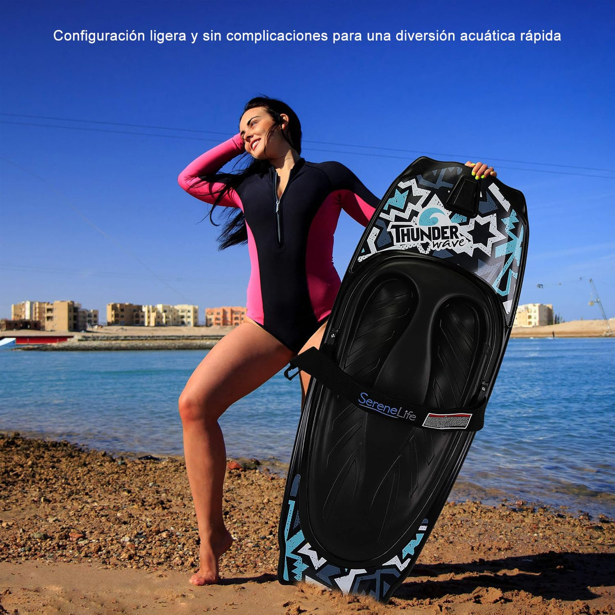 SereneLife - Rodillera Deportiva acuática con Gancho para niños y Adultos, Rodillera con Correa para navegar, Waterboard, arrodillarse, Surf de Rodilla