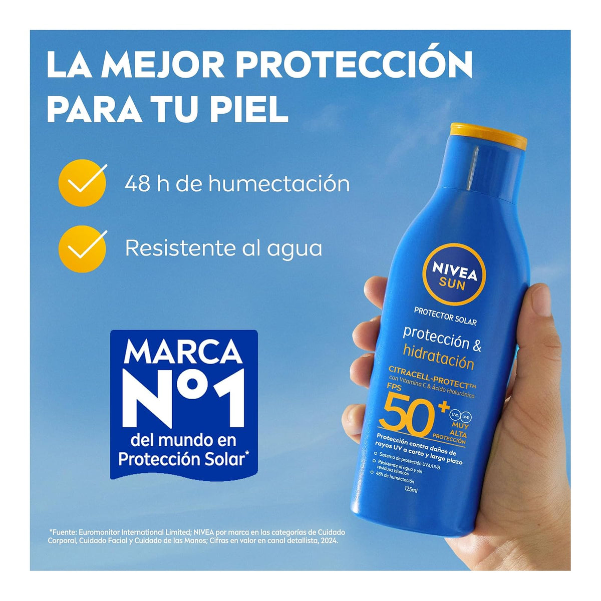 Protector Solar Corporal NIVEA SUN Protección E Hidratación Fps50+ 125Ml Con Vitamina C Y Ácido Hialurónico