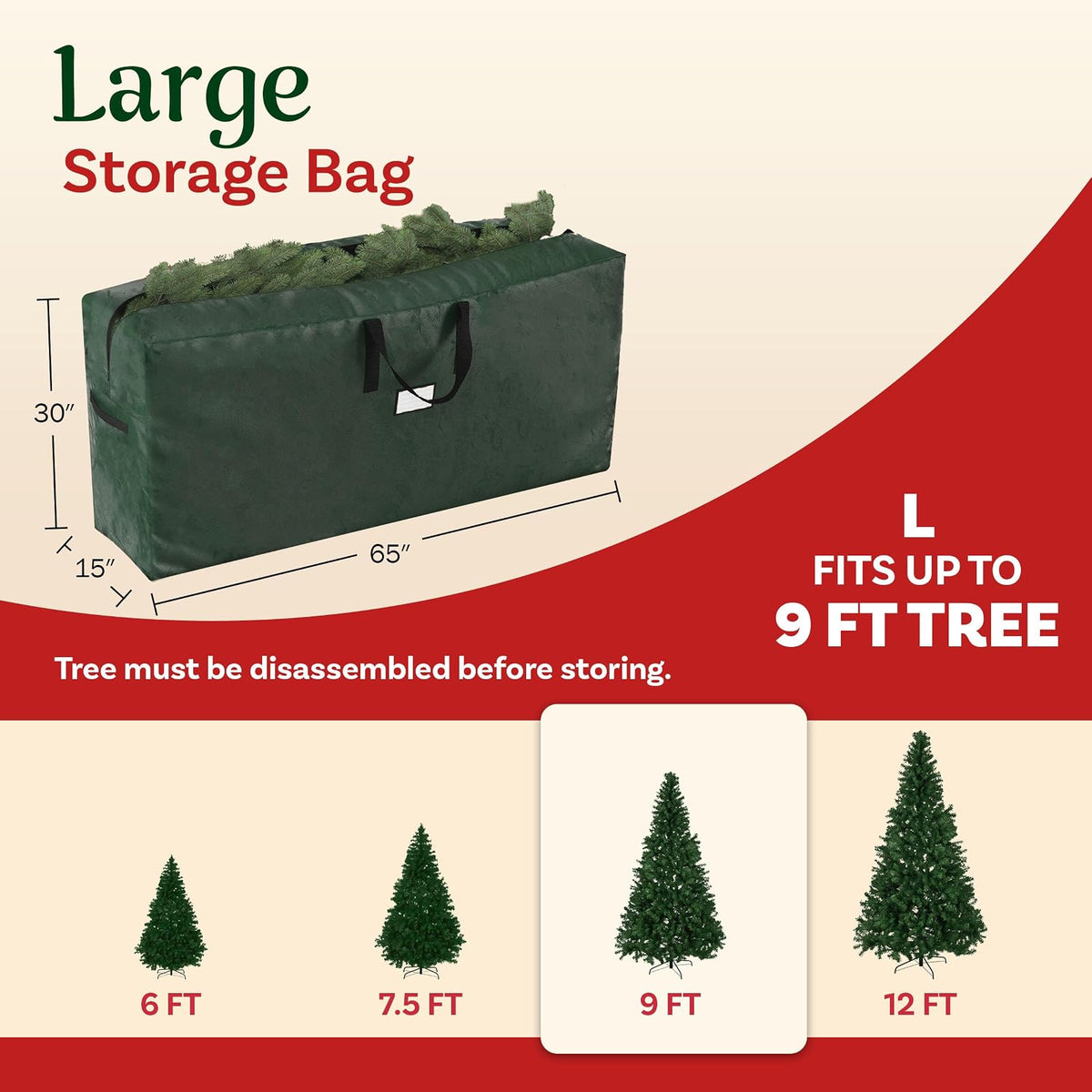 Elf Stor - Bolsas de almacenamiento para árbol de Navidad, juego de 2 bolsas de decoración extra grandes para árboles artificiales desmontados de 9 pies y guirnaldas (verde)