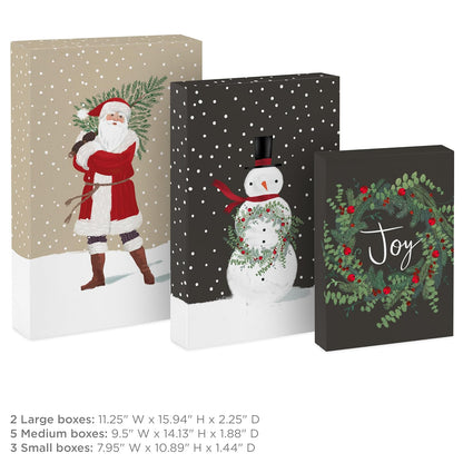 Hallmark - Cajas de Navidad para regalos (10 cajas de ropa con tapas: 3 pequeñas de 11 pulgadas, 5 medianas de 14 pulgadas, 2 grandes de 16 pulgadas), cuadros rojos, verdes y negros, muñecos de nieve,