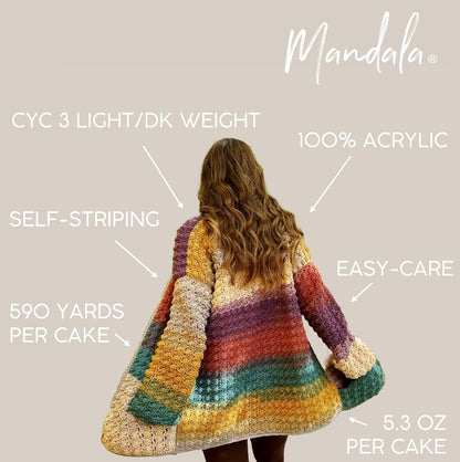 Lion Brand - Hilo ligero Mandala DK para tejer, ganchillo y manualidades, Doxy, 1 paquete, fibra acrílica autorayas para mantas de bebé, chales multicolor y cárdigans abigarrados
