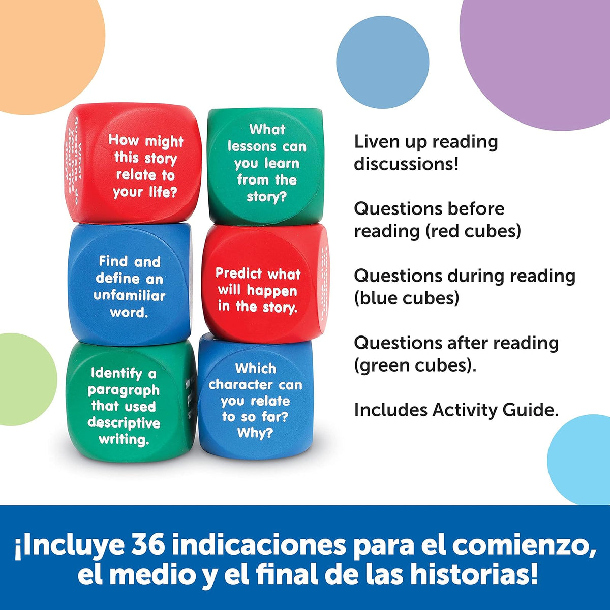 Learning Resources Reading Comprehension Cubes - 6 Piezas, Edades 6+ años Ingles para Niños, Material Didactico para Niños en Ingles