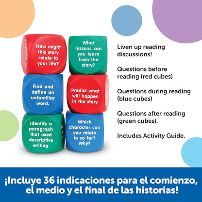Learning Resources Reading Comprehension Cubes - 6 Piezas, Edades 6+ años Ingles para Niños, Material Didactico para Niños en Ingles