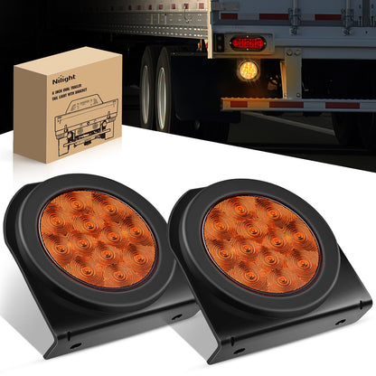Nilight Luces Traseras Redondas LED 4 Pulgadas Freno e Intermitente - Amber + Brackets 2pcs