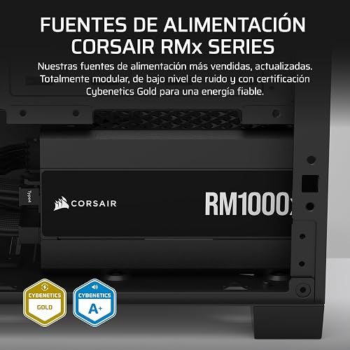 Corsair RM1000x Fuente de Alimentación ATX Totalmente Modular de Bajo Ruido – Compatible con ATX 3.1 – Compatible con PCIe 5.1 – Eficiencia Cybenetics Gold – Conector 12V–2x6 Nativo – Negro