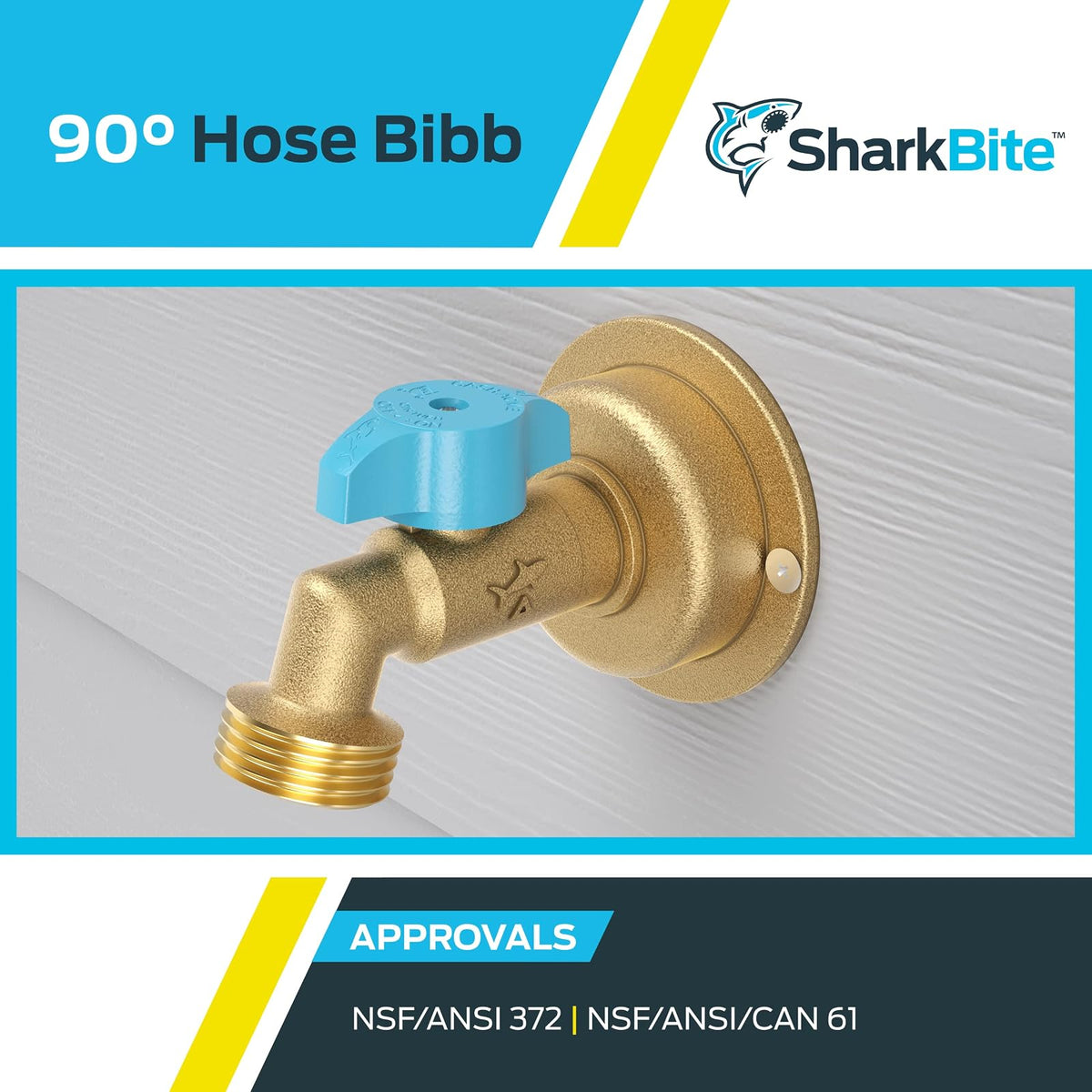 SharkBite Babero de manguera MHT de 90 grados de 1/2 x 3/4 pulgadas, cuarto de vuelta, empuje para conectar el accesorio de fontanería de latón, tubo PEX, cobre, CPVC, PE-RT, HDPE, 24620LF