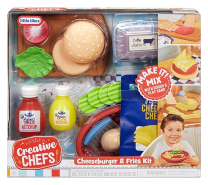 Little Tikes, Creative Chefs Kit de Hamburguesa, Juguetes de Cocina, Incluye Arena Make-It! Mix, 22 Accesorios, +3 Años