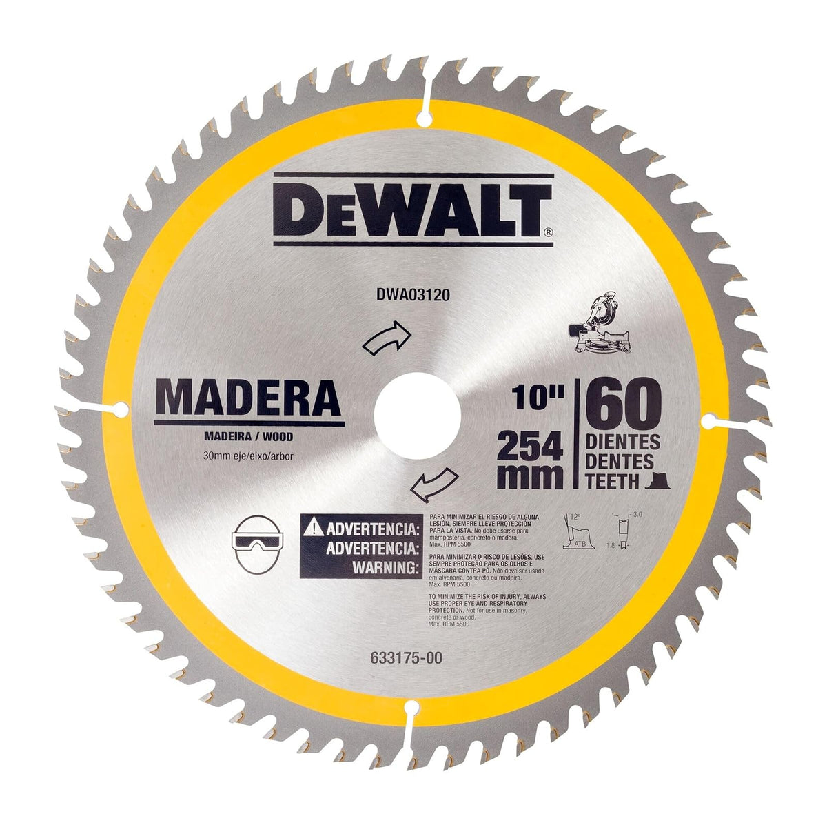 DEWALT Disco para Sierra Circular 10" (254mm), 60 Dientes, DWA03120