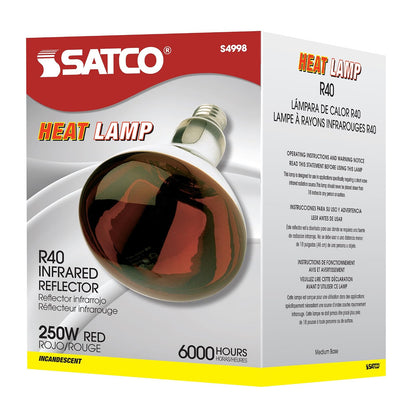 Satco S4998 250BR40/HR Medium Base Heat Lamp, Red