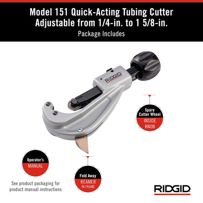 RIDGID - Cortatubos 31632, 151, para Aluminio y Cobre, Plomería Profesional, Kit de Herramientas, Incluye Repuesto