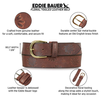Eddie Bauer Cinturón de piel con dientes florales Cinturón para Mujer