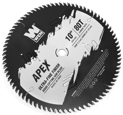 WEN BL1080C Apex - Hoja de sierra para carpintería de grado industrial con acabado ultrafino de 10 pulgadas y 80 dientes, acabado ultrafino, con revestimiento de corte fresco, color negro