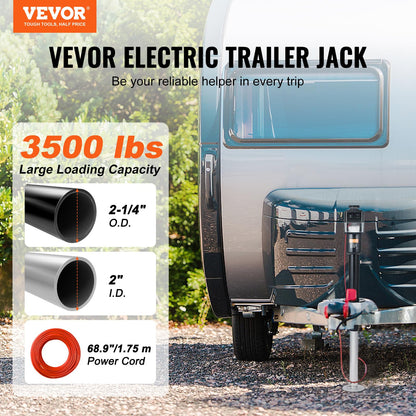 VEVOR - Gato eléctrico para lengüeta, Capacidad de 3500 Libras, Conector eléctrico de Remolque de 9.8"-33.8" con Cubierta Impermeable para RV, Caballo, remolques utilitarios