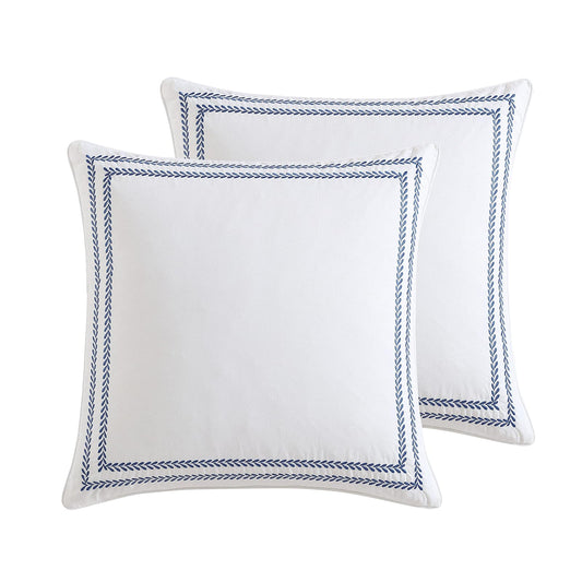 Laura Ashley - Fundas de Almohada Europeas, 100% algodón Suave con Cierre de sobre, Funda de Almohada para Cama o sofá, Certificado Oeko-Tex, Juego de 2 (Azul Vid Cosido, 26 x 26 Pulgadas)