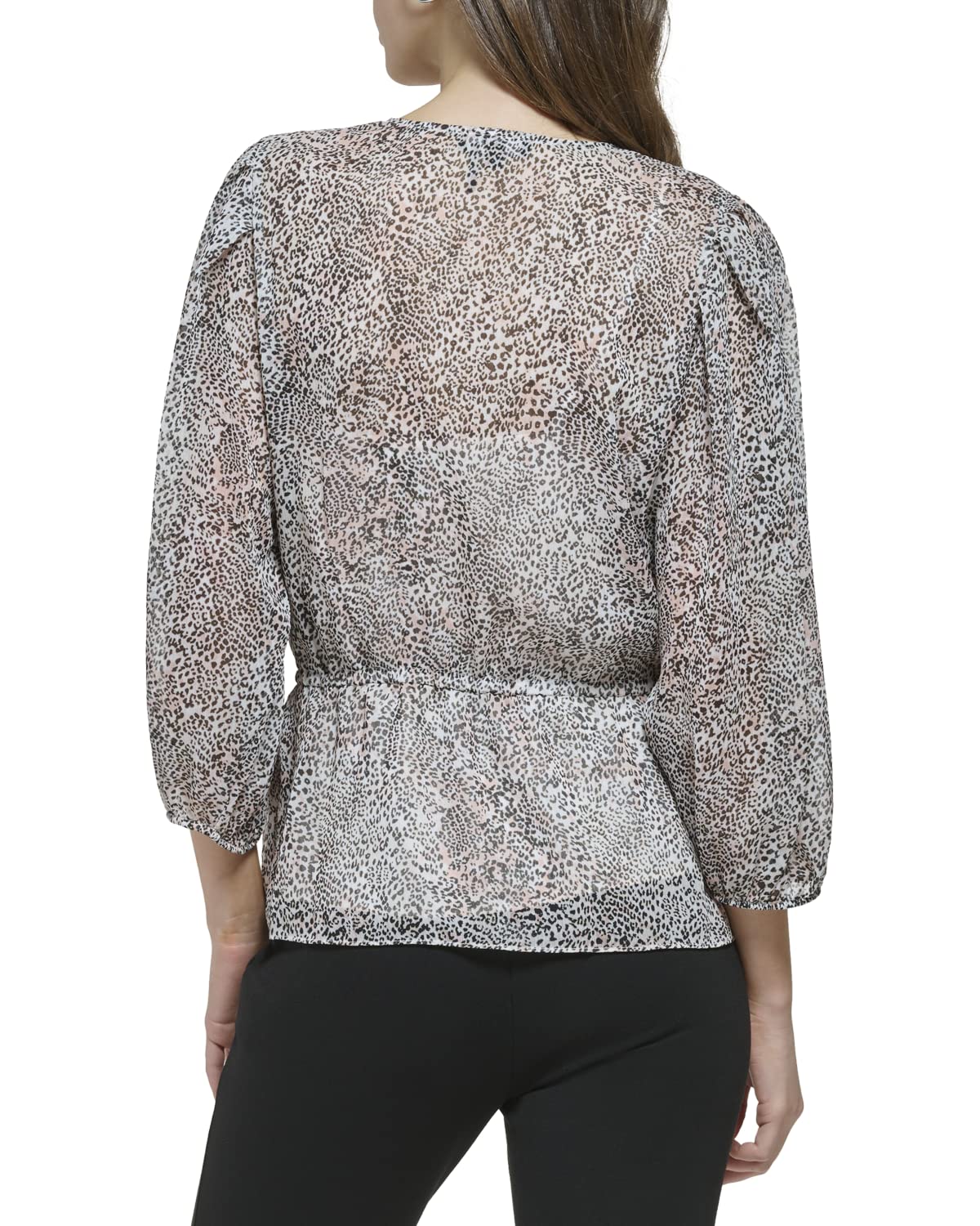 DKNY Blusa favorecedora con Lazo en la Cintura y Mangas de Burbujas Blusas para Mujer