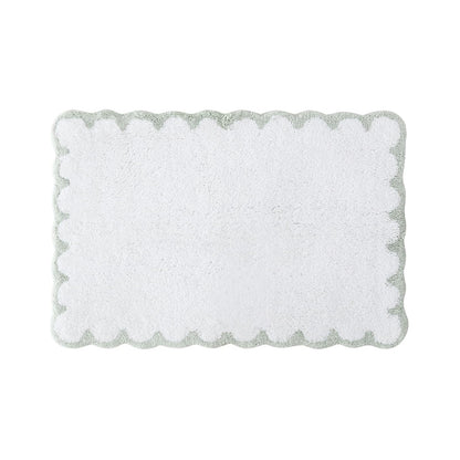 Peri Home - Alfombra de baño festoneada, Suave y Absorbente, 100% algodón, 20 x 30 Pulgadas, Color Blanco con Festoneado Salvia