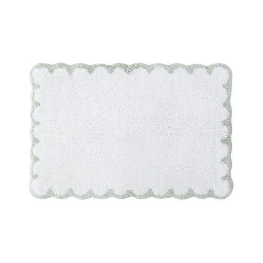 Peri Home - Alfombra de baño festoneada, Suave y Absorbente, 100% algodón, 20 x 30 Pulgadas, Color Blanco con Festoneado Salvia